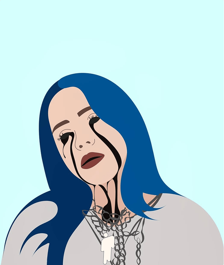 Illustration of a figure with blue hair