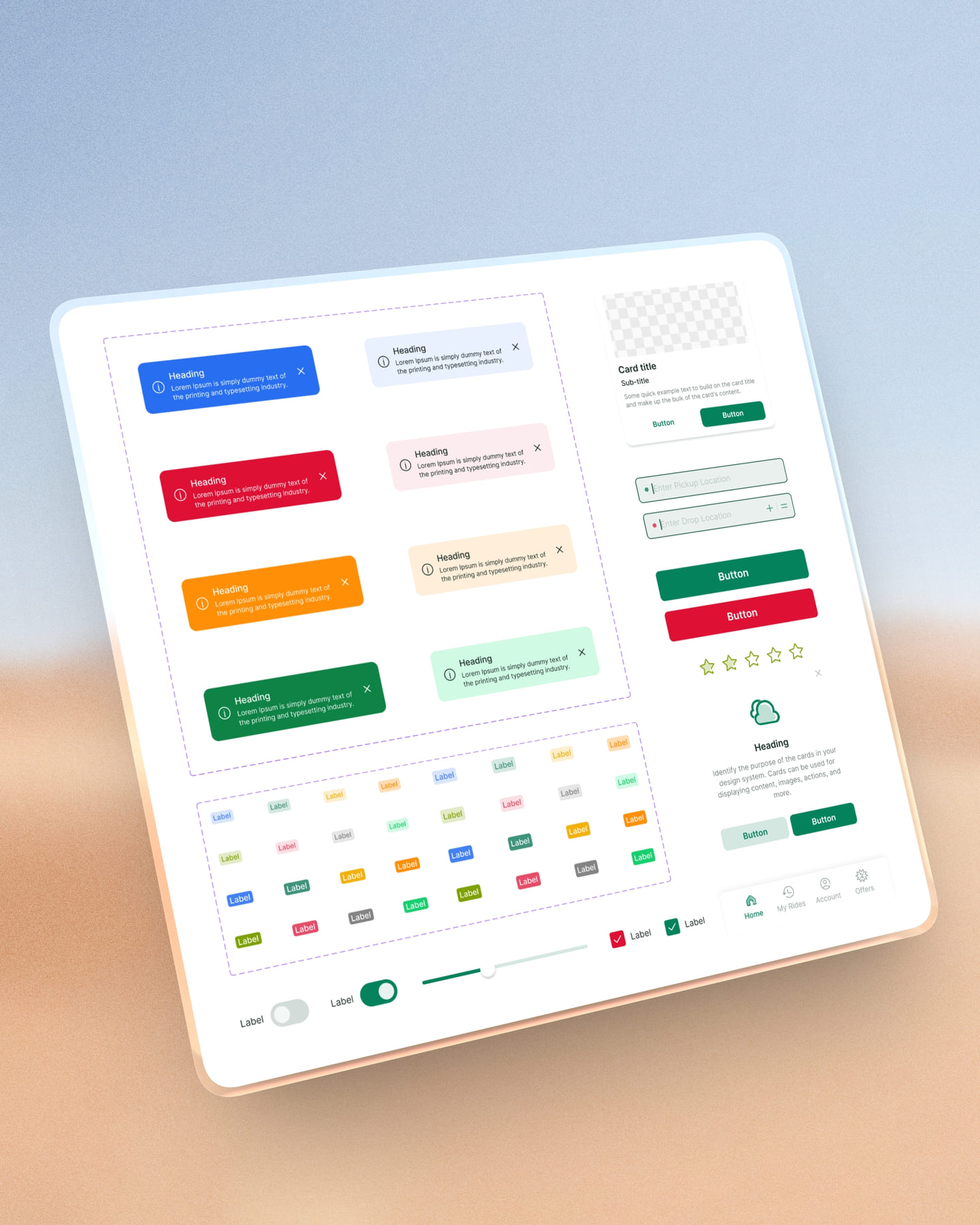Design system components laid out on a tablet